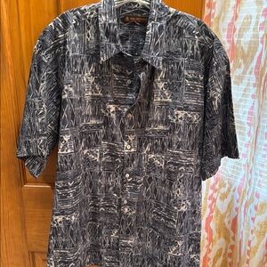 Tori Richard Navy /Taupe Hawaiian Casual Button Down Shirt